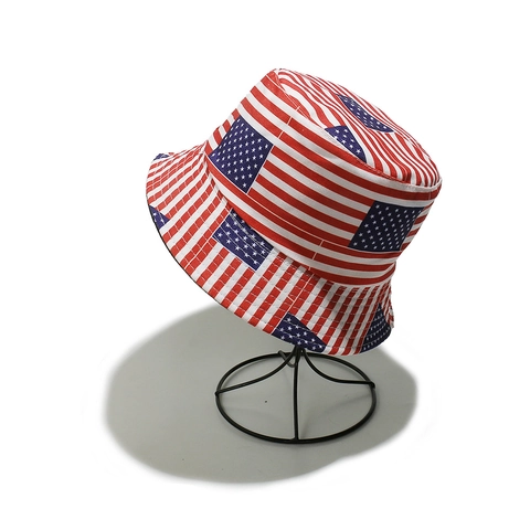 Bucket Hat US Flag Stars And Stripes Print Polyester Sun Protection Independence Day Outdoor Unisex Patriotic