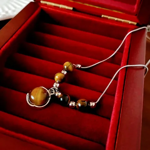 Collana Con Pendente Pietra Occhio Di Tigre Vintage Elegante Stile Maillard Catena Di Rame Gioielli Regalo Donna