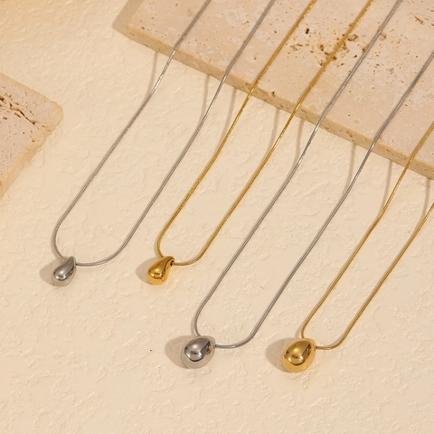 Minimalist Stainless Steel Water Drop Bean Pendant Necklace For Women Gold Silver Plated Snake Chain Clavicle Necklace Fashion Jewelry