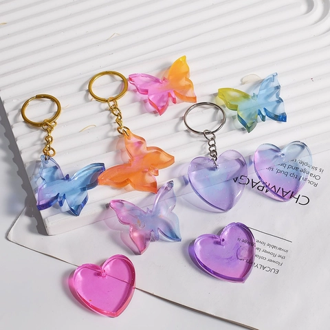 Moule En Silicone Papillon Coeur DIY Résine Bijoux Porte-Clés Outil De Fabrication Multi-Cavités Transparent