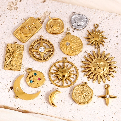 Roestvrijstalen Hangers Zon Maan Ster DIY Sieraden Maken Vintage Tarot Kompas Bedeltjes Voor Ketting Armband Goud