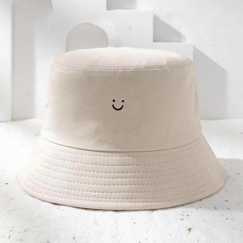Bucket Hat Cotton Smiley Face Sun Protection Summer Breathable Outdoor Casual Sweet Style For Women
