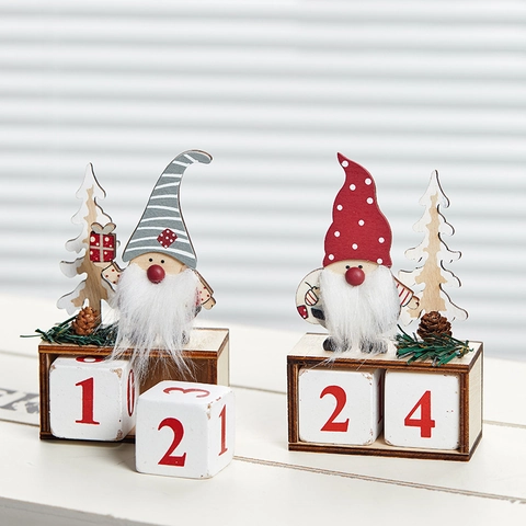Calendrier De L'Avent De Noël En Bois Gnome Père Noël Décoration De Table Rétro Fait Main Ornement