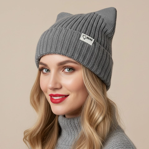 Gorro De Punto Con Orejas De Gato Acrílico Suave Cálido Invierno A Prueba De Viento Casual Lindo Color Sólido Para Mujeres