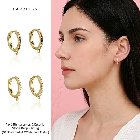925 Sterlingsilber Rund Ear Cuffs Für Damen Gold Strass Besetzt Kleine Ohrringe Mit Aufhängeschlaufe Mode Schmuck