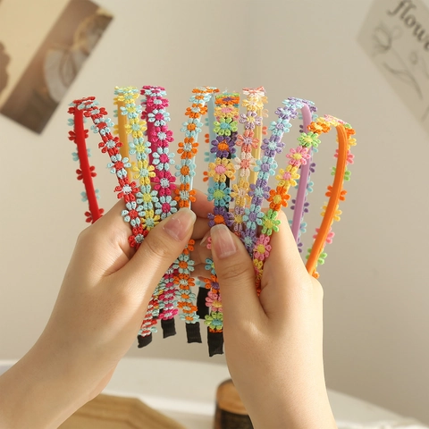 Colorful Daisy Flower Embroidered Headband Thin Fabric Hair Hoop Handmade Fresh Sweet Hair Accessories For Women Girls