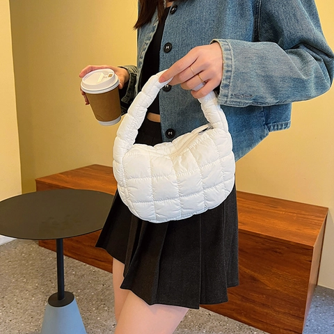 Bolso De Mano Acolchado Para Mujer Mini Bolso De Axila Cloud De Nailon Suave Bolso De Mano Ligero Cierre De Cremallera