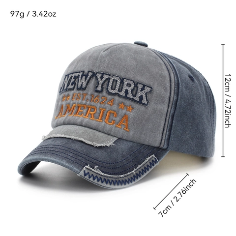 Gorra De Béisbol De Algodón Lavado Vintage Bordado Letras New York Patchwork Distressed Visera Curva Sombrero Sol Retro