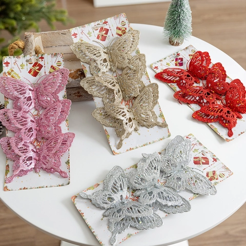 Weihnachten Schmetterling Ornamente Glitzer Hohl Hängen Anhänger Baum Dekorationen Party Haus Hochzeit Szene Dekor