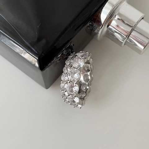 925 Sterling Silber Eternity Ring Zweireihig Zirkonia Pavé Minimalistisch Band Modeschmuck Für Damen