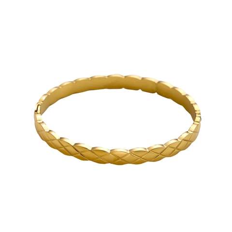 Bracciale Rigido Texturizzato In Acciaio Inossidabile Placcato Oro 18K Con Motivo Geometrico Gioielli Di Moda Per Donna