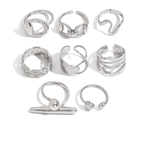 Minimalist Stainless Steel Rings For Women Silver Geometric Horsebit Chain Heart Adjustable Fashion Jewelry Accessories