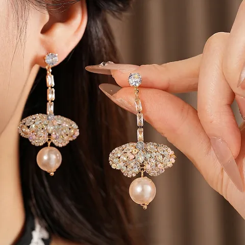 Französische Retro Lange Hänger Ohrringe Mit Kunstperle Strass Bunten Künstliche Perlen Und Silber Ohrstecker Elegant Für Damen