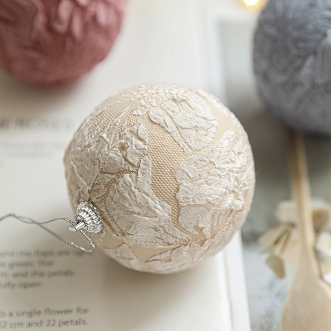 Adornos De Bolas De Navidad Espuma Tela Encaje Decoraciones Colgantes Árbol Jacquard Floral Elegante Para Fiesta Hogar