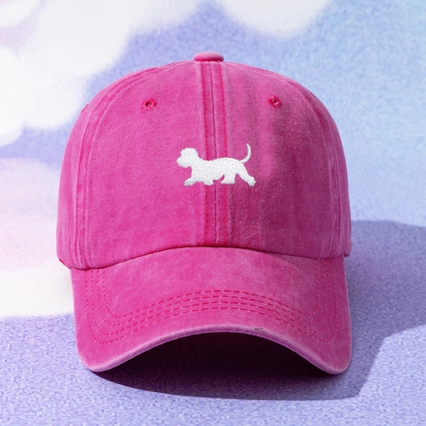 Baseball Cap Washed Fabric With Puppy Embroidery Adjustable Strap Vintage Casual Sun Protection Hat For Women