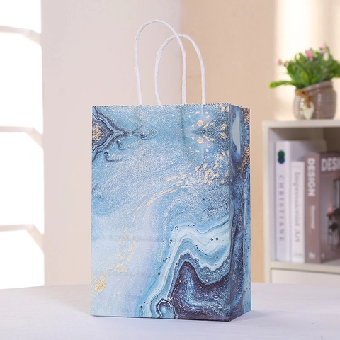 Elegante Geschenktüten Aus Papier Mit Marmormuster Und Seilgriffen Goldfolientextur Handverpackung Für Partys