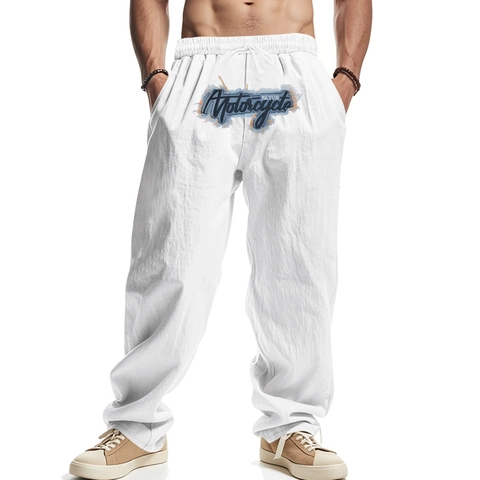 Ανδρικό Casual Streetwear Παντελόνι από Μείγμα Λινού Hip Hop Στυλ Ίσιο Φαρδύ Παντελόνι με Τύπωμα Γραμμάτων Κορδόνι Daily Wear
