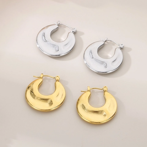 Kräftige Edelstahl U-Förmige Creolen Minimalistische Chunky Wasserwellen Polierte Spiegeloberfläche Schmuck Für Damen