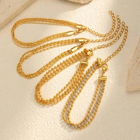 Bracciale a Strati in Acciaio Inossidabile Minimalista per Donna Placcato Oro Argento Catena a Serpente Perline Gioielli alla Moda