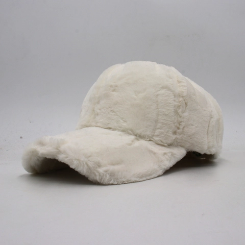 Women Winter Warm Faux Fur Baseball Cap Thickened Plush Peaked Hat Solid Color Outdoor Casual Fashionable Adjustable