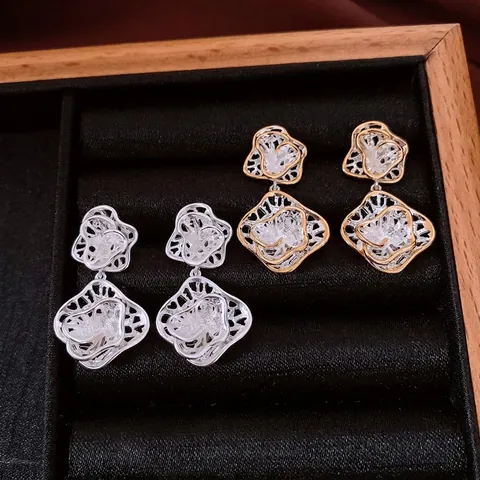 Hohlblumen Ohrhänger Mit Silbernem Ohrstecker Elegantes Luxus Nischen Design Modeschmuck Für Damen