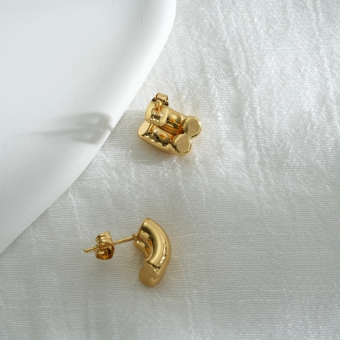 Minimalist 18K Gold Plated Stainless Steel Geometric Round Stud Earrings For Women High End Fashion C Shaped Earring Jewelry