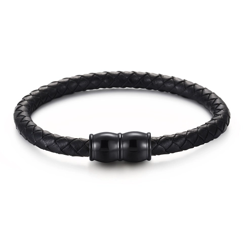 Bracelet En Cuir Tressé Pour Homme Acier Inoxydable Fermoir Magnétique Rétro Bijou Tissé