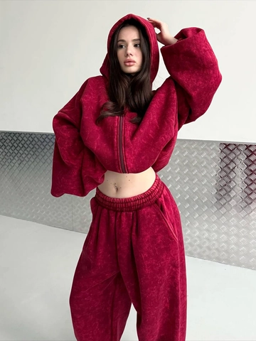 Acid Washed Cotton Zip Up Hoodie And Joggers Oversized Distressed Streetwear Vintage Casual Outfits For Women Warm