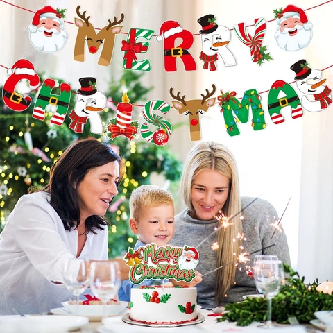 Banner Decorativo Natalizio E Decorazioni Per Torte Carta Buon Natale Babbo Natale Renna Pupazzo Di Neve Decorazione Per Feste