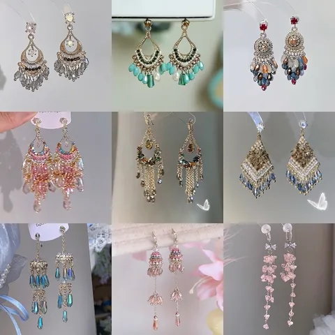 Bohemian Crystal Tassel Drop Earrings Rhinestones Alloy Vintage Ethnic Jewelry Women 925 Sterling Silver Earring Post