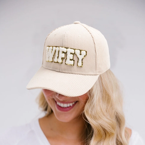 Gorra De Béisbol De Pana Con Parche De Letras Wifey Ajustable Visera Curva Moda Camuflaje Leopardo Para Mujer