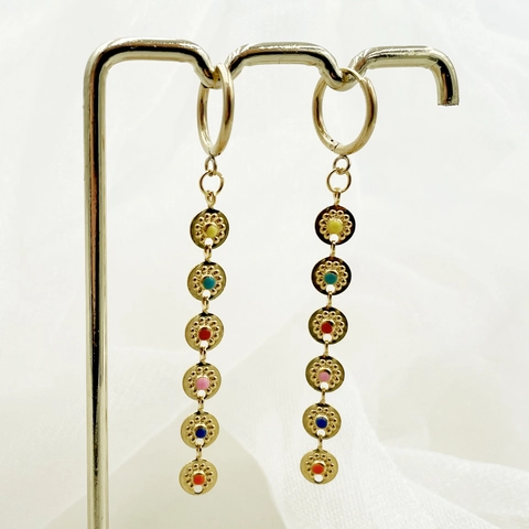 Sweet Stainless Steel Colorful Sun Tassel Hoop Earrings For Women Gold Plated Enamel Bead Long Dangle Earrings Jewelry