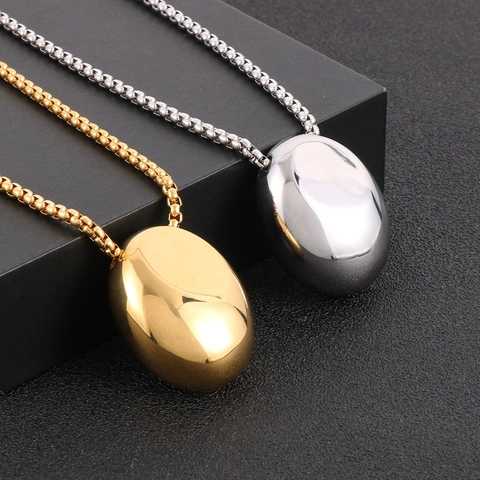 Minimalist Polished Oval Pendant Necklace Durable Stainless Steel Geometric Men Streetwear Accessory Fashion Jewelry Gift