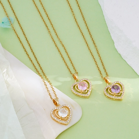 Elegante Collana con Ciondolo a Doppio Cuore in Rame Con Strass per Donna Moda Placcato Oro Argento Catena Clavicola Gioielli