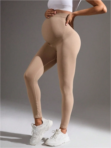 Maternity Leggings High Waist Over Belly Support Seamless Breathable Yoga Pants Slim Fit Solid Color For Pregnancy