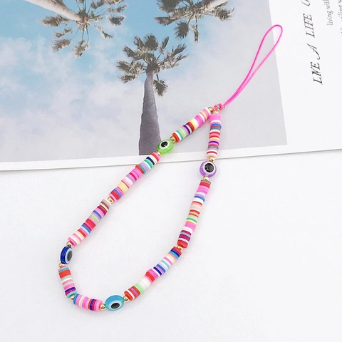 Cordino Per Telefono Evil Eye Cinturino Perline Fatto A Mano Argilla Polimerica Perline Di Vetro Anti-Smarrimento Bohemien Donna