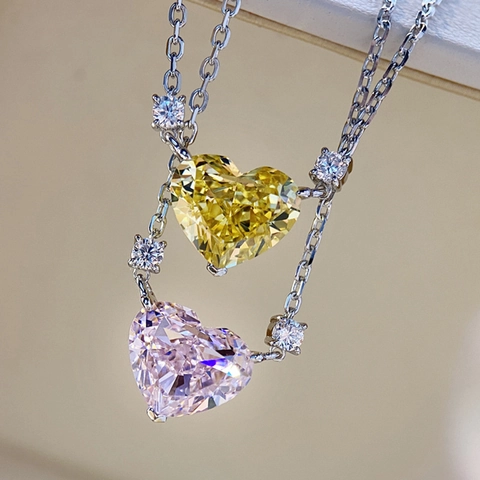 Elegante Collana Con Ciondolo a Cuore in Rame Con Strass per Donna Gioielli Galvanizzati in Stile Dolce Catena a Clavicola Rosa Gialla