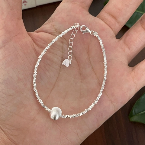 925 Sterling Silber Armband Unregelmäßige Zersplitterte Silberperlen Katzenaugenperle Polierte Runde Perle Herzanhänger Damen
