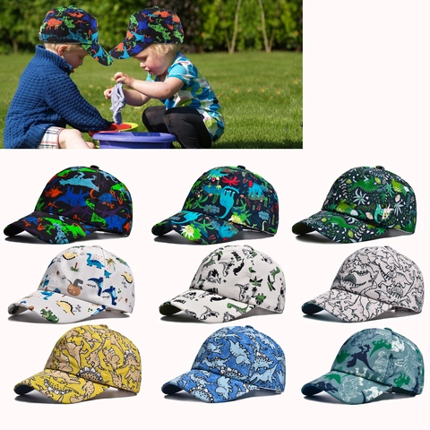 Kids Dinosaur Printed Baseball Cap Cotton Sun Protection Adjustable Hat For Boys Girls Outdoor Quick Dry Sunshade Cap