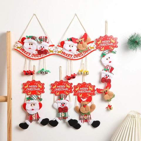 Decorazione Natalizia Appendere Peluche Babbo Natale Pupazzo Neve Renna Ornamento Tessuto Campanelli Merry Christmas Decor