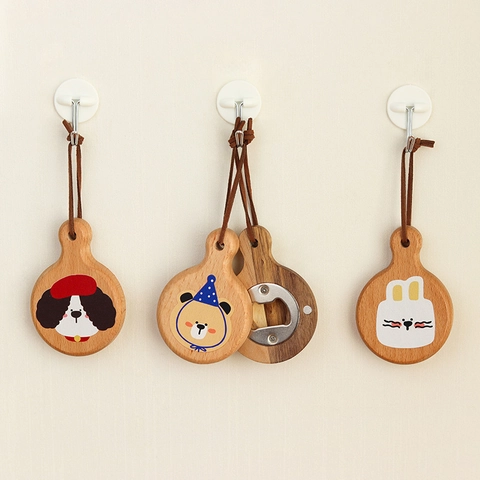 Holz Flaschenöffner Magnetischer Kühlschrankmagnet Cartoon Tier Buchenholz Tragbarer Getränkekappenöffner Mit Lederband