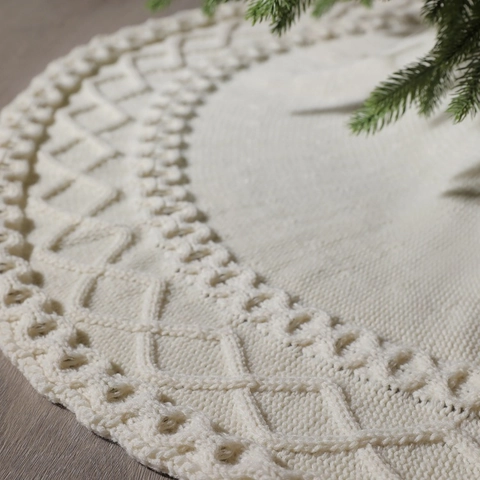 Kerstboomrok Gebreid Acryl Diamant Kabelpatroon Rond Decoratief Rustiek Vakantie Ornament Mat Voor Huisdecoratie