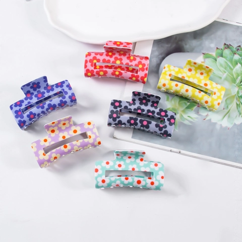 Pinza De Pelo Rectangular Floral Linda Para Mujeres Plástico Acrílico Mate Cuadrado Dopamina Dulce Accesorio Para El Cabello