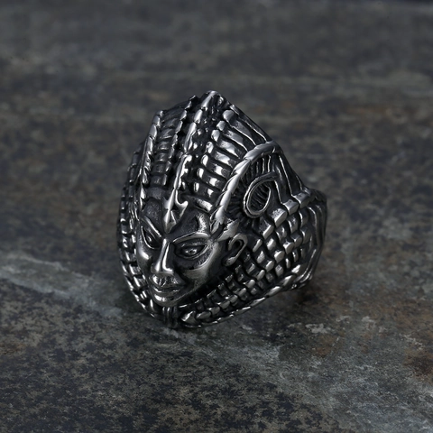 Anello Faraone Egiziano Acciaio Inossidabile Antico Egitto Rilievo Retro Punk Gioielli Per Uomo Argento Antico Lucido