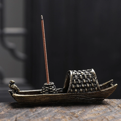 Vintage Boat Incense Stick Holder Brass Alloy Zen Ornament Bird Design For Home Decor Tea Ceremony