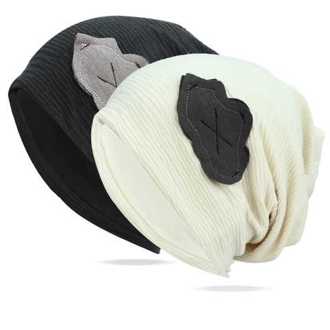 Slouchy Beanie Knit Hat For Women Winter Warm Acrylic Cloud Patch Ribbed Skull Cap Casual Outdoor