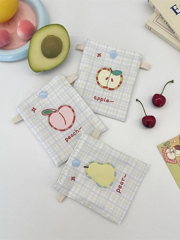 Mini Kaarthouder Tas Schattig Fruit Borduurwerk Geruite Stof Portemonnee Drukknop Draagbare Kleine Opbergtas Voor Meisjes