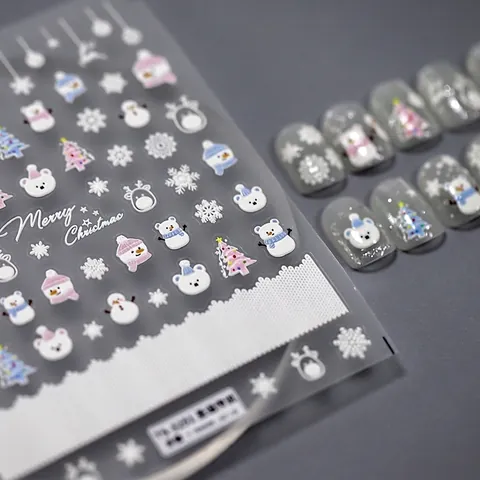 Christmas 5D Embossed Nail Art Stickers Relief Snowman Reindeer Snowflake Decals Winter DIY Manicure For Women Girls