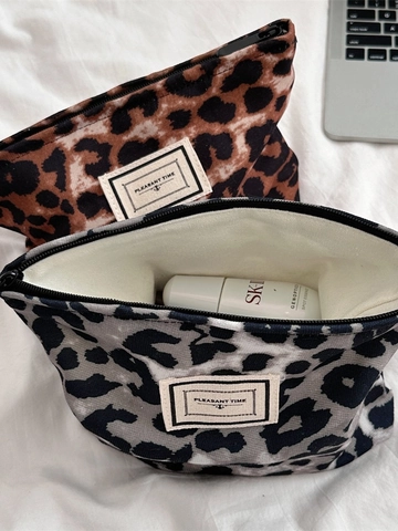 Leopard Print Makeup Bag Portable Cosmetic Pouch Zipper Storage Case Polyester Canvas Travel Organizer For Women