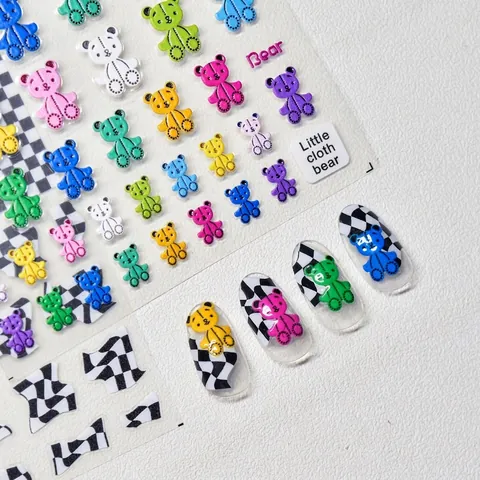 3D Embossed Nail Stickers Cute Cartoon Bear Self Adhesive Decals Manicure DIY Decoration Multi-color Fashion
